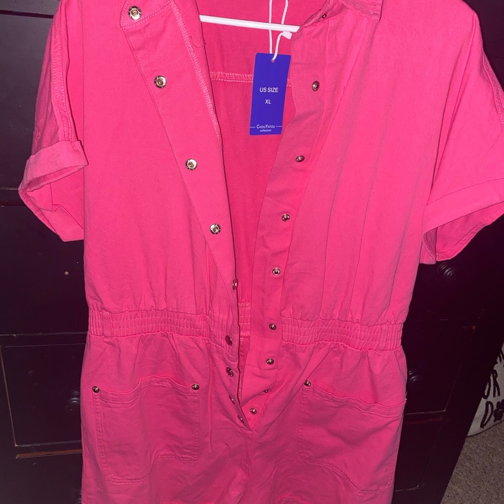 Pink Button-Up Romper - Picture 3 of 4